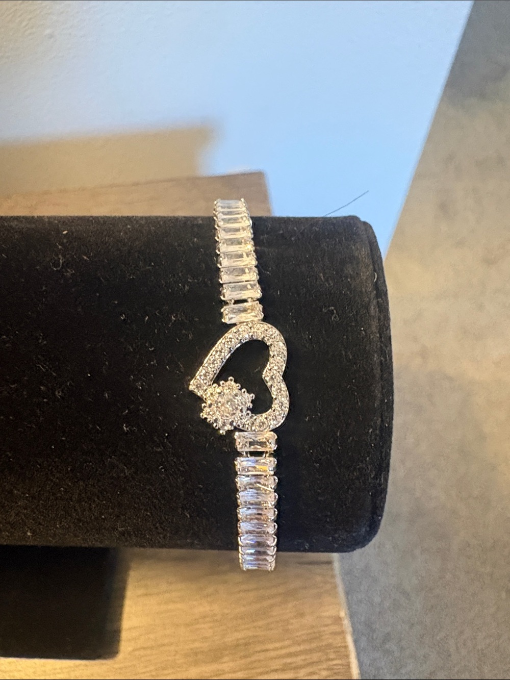 Silver Heart & Crystal Accent Women's Bracelet